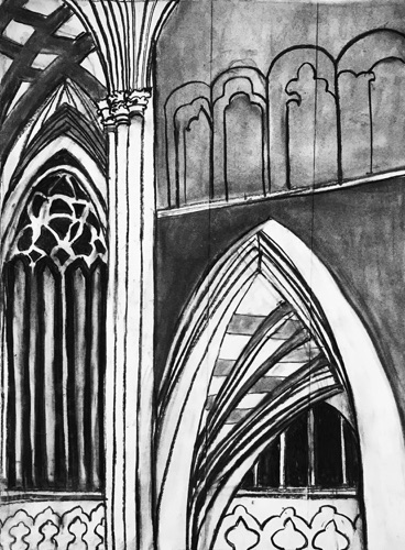 Saint Patrick’s Cathedral;
charcoal on paper, 24 x 18"